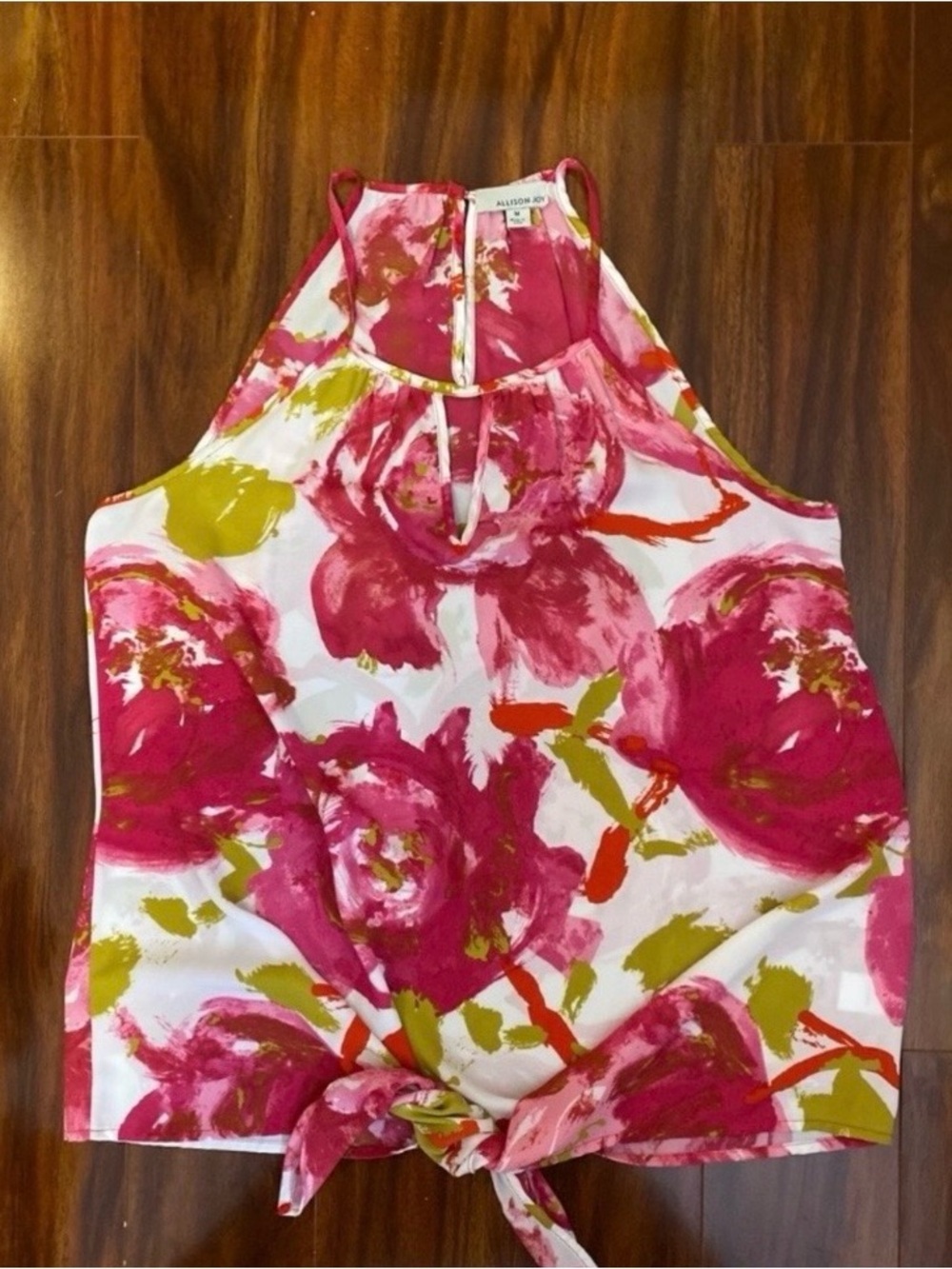 Allison Joy maximalist tropical Pink Floral Halter Tie-Front Top